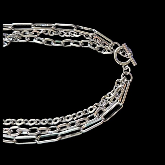 Silver Triple Stranded Long Link Necklace - Picture 3 of 5